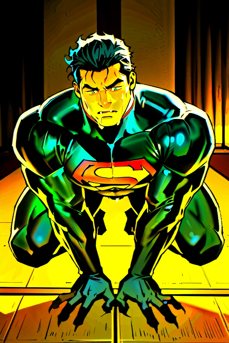 Skinny Very Young Venom Nightwing high collar vampire symbiote pvc black purple satin bodysuit with abs and lats- superboy face nose and hair showing