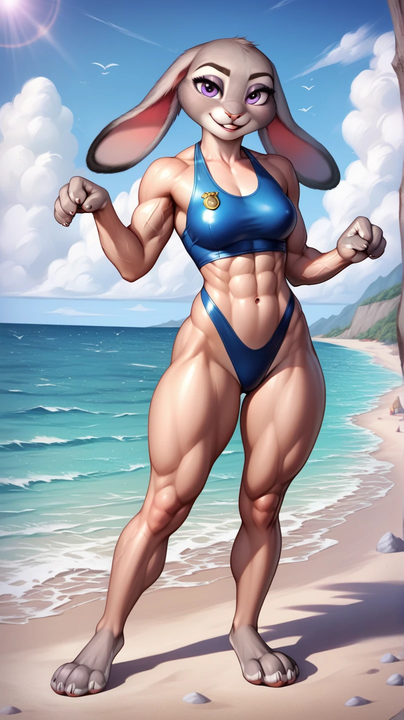 score_9,score_8_up,score_7_up, young judy hopps,zootopia, thick legs, thick paws,thin hips,thick thighs,beach,realistic fur,,seductive look,fluffy fur,Realistic eyes,Realistic Details,Masterpiece, 18k, high-definition resolution,paws pose,showing the crotch to the viewer, seductive eyes,outdoor,standing,swimsuit, huge overfilled breast_implant, huge keep_inflating_Extrem_like a blimp, filling her up more plump , large overfilled round Breast Implants breast expander fill up, extremely huge inflated muscles, Extrem aufgeblasen She wants to have the biggest breasts in the world she uses an air pump to inflate her breasts so big get bigger and bigge