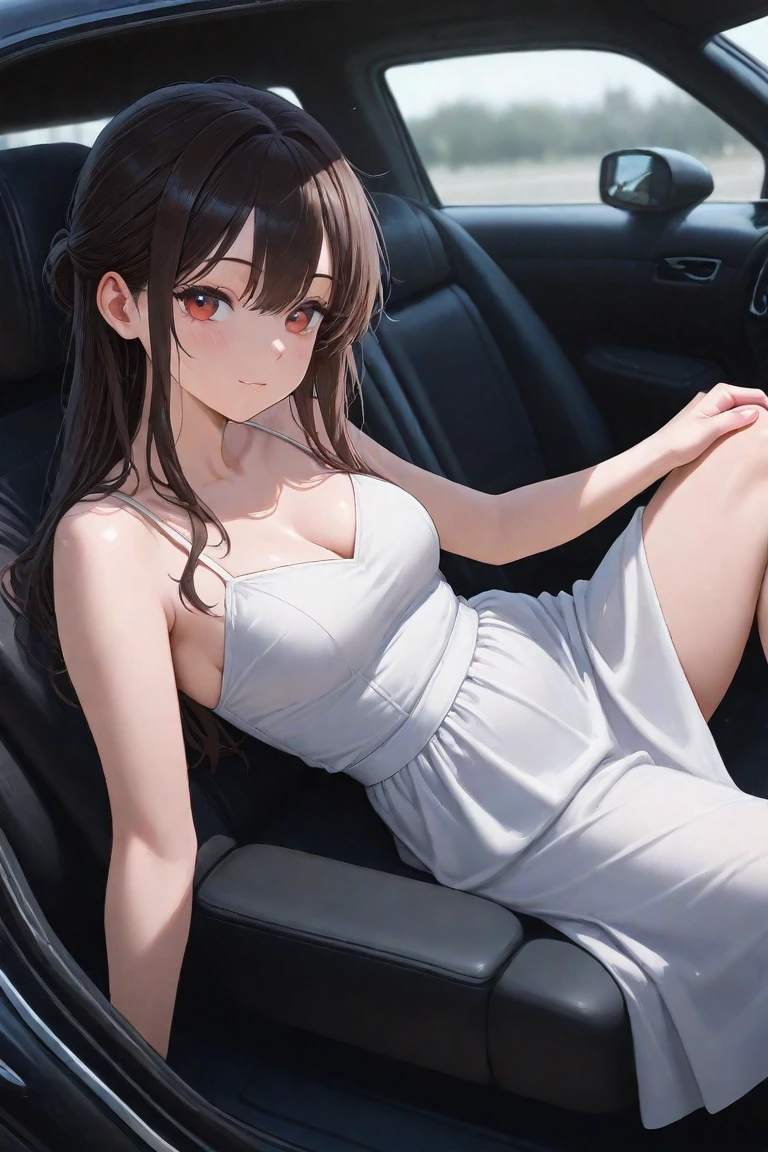 The stunning Chitanda Eru, purple eyes, black hair, Naturally straight hair, straight bangs, extremely refined, a girl,adult face,Open your mouth slightly,flowing long hair,Peerless beautiful girl, dreamlike,Slim,soft, (Sensual), (kawaii), dream quality, white dress,Driving the excavator on the excavator,Audience facing one side,transparent skirt,flowing skirt,bare neck,naked ass,bare shoulders,Clavicle exposed,bare breasts,Bare thighs,camel toe,snow white skin,show your hands, delicate face, thin waist, soft curves, Real light and shadow, Super fine, 4K, move naturally, ultra high resolution, (masterpiece:1.2, best quality), (Exquisite and beautiful eyes: 1.2), (Beautiful and delicate face)