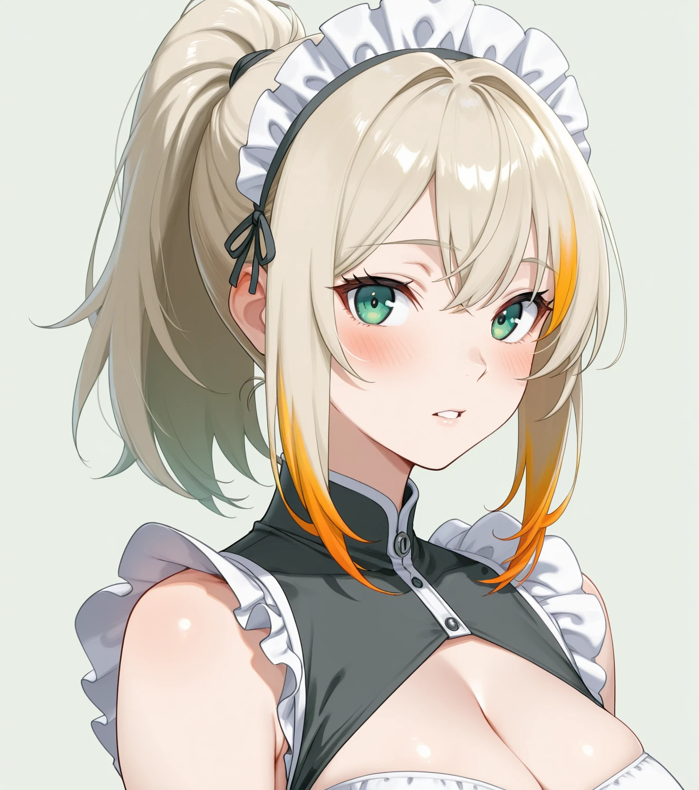 solo, 1girl, hachi, Liberty goddess ,solo, concept art ,orange eyes, tricolored hair, silver top hair, yellow middle hair, red bottom hair, multicolored silver_top yellow_middle red_bottom, gradient hair top_silver middle_yellow bottom_red, 2B, maid,
<lora:jcm2Style_v1:1>, <lora:hachi:.0.7>,