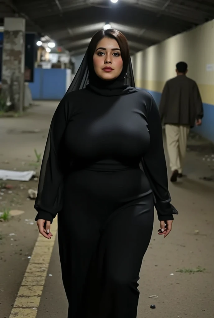 56 years Old, Indonesian Hijab milf, Ultra Droopiest gigantic saggiest longest mature tits : 96.9, wearing tight T-Shirt, Wearing Tight bra, Her bra cannot cover her Gigantic breast, breast about to burst out, Wet body, rainy atmosphere, heavy rain, at central park, full body, gravure Idol, Cold Situation