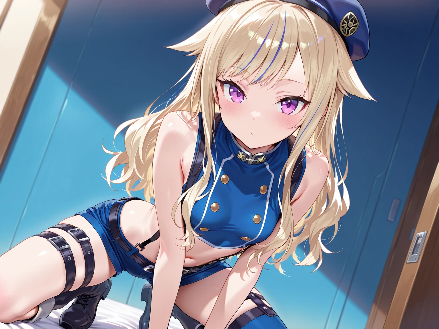 Masterpiece, highest quality, High resolution, hayasaka ai, Blonde Hair, blue eyes, Side Ponytail, whole body, Hair between the eyes, Sailor suit、bikini,Very delicate body,Flat Chest