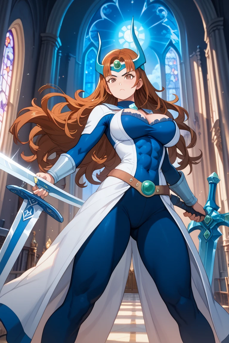 great quality, (1 woman), very focused face, diamond face, perfect eyes, (wearing mage robe), mage robe, strong shadows, full body, detailed face, (casting spell), blue flashes of light, in battle, detailed abs, shinying eyes, (masterpiece), direct light, underlight, strong jaw, (large boobs), massive ass, thick thighs, (long torso), wide waist, skinny torso, fit, perfect face, sexy, (blushing),