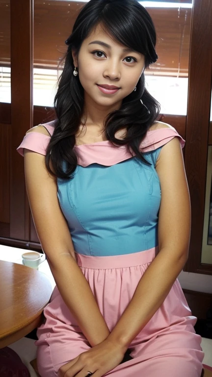 ASCII top quality, ultra high resolution, (photorealistic: 1.4), one girl, (ulzzang-6500:1.0), Indonesian idol, highest quality (brown wavy hair: 1.1), (dark broen hair, shiny wavy hair, smile, girl, 1 girl, beautiful eyes), (lovely: 1.16), (very delicate and beautiful), beautiful, colorful, (hair ornament: 1.3), long hair, (sheer white uniform: 1.2), (outdoor), (school building: 1.2), cityscape, (light smile: 1.2), (insanely cute and beautiful girl), movie shadow, (dynamic angle), (sharp outline),, cute, cute, (((16 years old))), (blue pleated skirt), (blue ribbon), ((shiny eyes)), shiny hair, shiny hair, small breasts, upper body