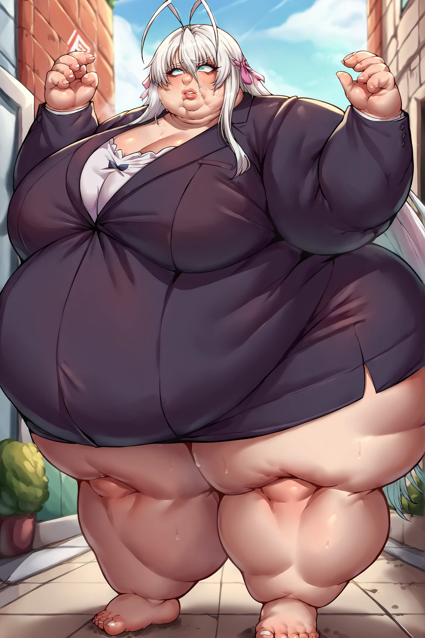 Elderly thick ssbbw with gigantic booty, gilf, huge thick hips, insanely inflated hips, very wide hips,very thick thighs,largest haunches ever , gigantic buttocks ,ssbbw, cellulite ,accentuated curves,on all fours, lingerie, having sex with young man in hospital lobby ,side view