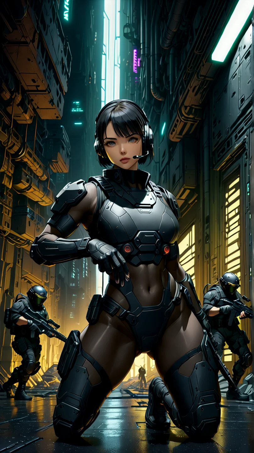 a cybernetic gene cult mutant space pirate army, warhammer 40k style, heavily armed and armored, gritty and dark color palette, advanced technology, (best quality,4k,8k,highres,masterpiece:1.2),ultra-detailed,(realistic,photorealistic,photo-realistic:1.37),cinematic lighting, dramatic angles, imposing and powerful presence, intricate mechanical details, mutated and cybernetic features, futuristic weapons and equipment, battle-hardened and experienced, aggressive poses and expressions, chaotic and dynamic scene, grim dark sci-fi, moody and atmospheric