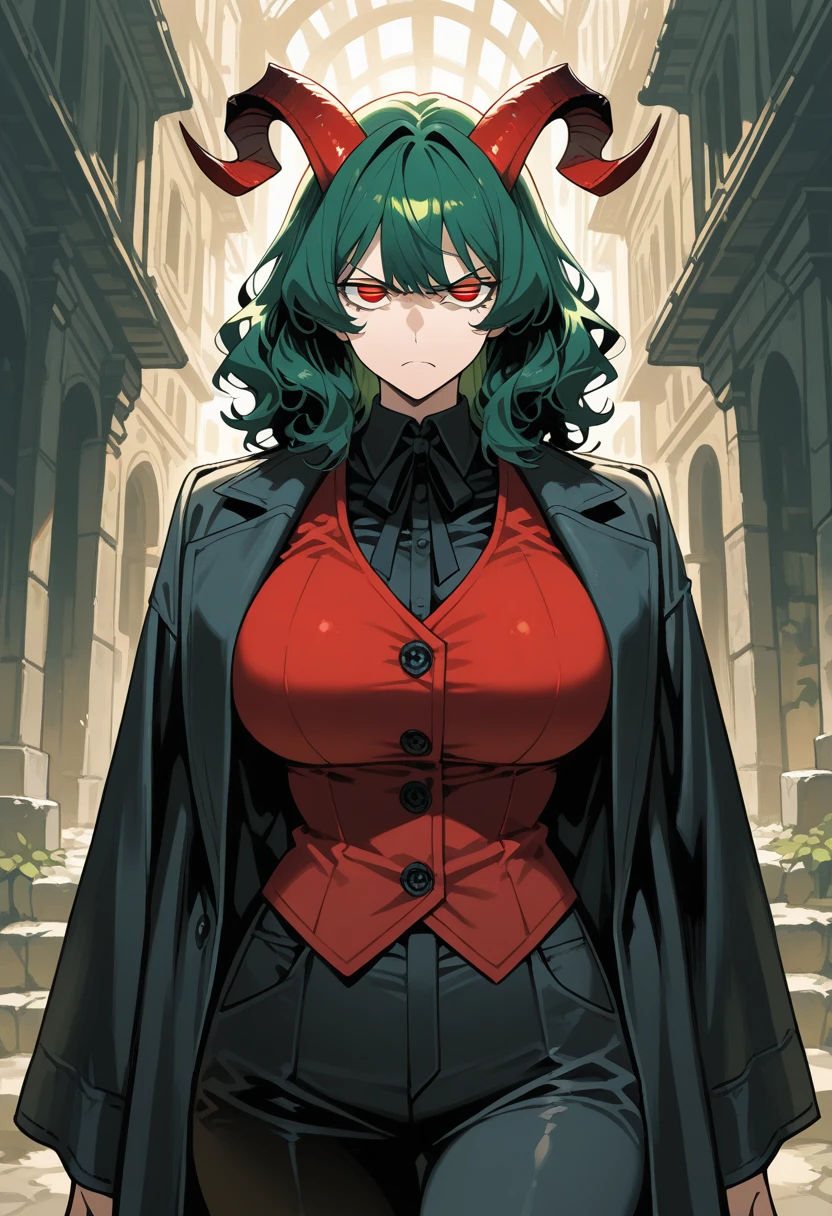 best quality, ultra-detailed, best illustration, masterpiece, high res (1girl:1.3), (large breast:1.5), closed mouth, (21 years old), ((1girl)), ((((solo))), (((alone))), (((genderbend))), (((female))), wide hips, thick thighs, narrow waist, ((green top)), ((green dress)), ((in a beautiful mansion)), ((anime artstyle)), long eyelashes, ((long black hair)), (((at night))), (red lipstick), (black eyeshadow), (in the dark)