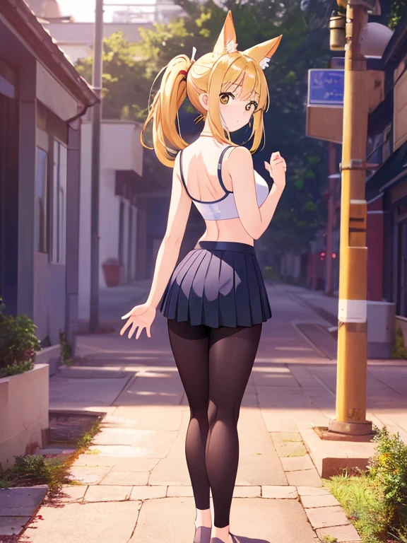 masterpiece, best quality, high res, hi res, best quality, detailed background, 1girl, solo, alone, nsfw, <lora:love is war:1>, hayasaka ai, blue eyes, blonde hair, ponytails, medium breasts, black dress, flower dress, outdoors, park, petals, sunny, sun, sunlight, sunshine, noon, trees, sidewalk, standing, smiling