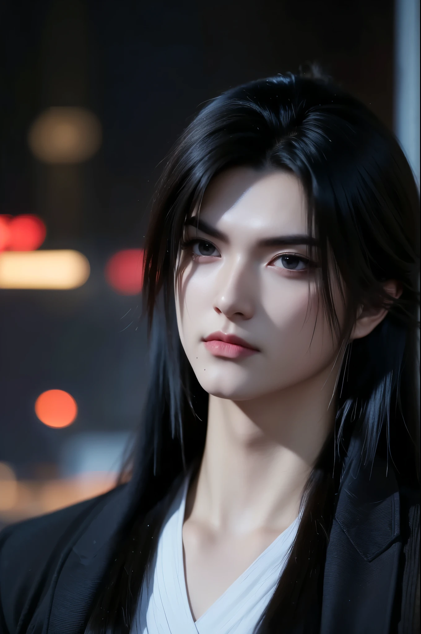 Solo Leveling
(portraiture 1/2) ultra-detailed 8K masterpiece of a lone male assassin character inspired by Kaneki Ken in Tokyo Ghoul, laugh confidently, cruel, in the art style of Solo Leveling. short black hair, glowing purple eyes, pale skin , cinema light, Strong depth of field. Black hood, rain drenched, standing alone in dark Tokyo cityscape. Hair partially covering the face, gaze attentively looking at the viewer, somber and dramatic expression. Luxurious fabric motif on