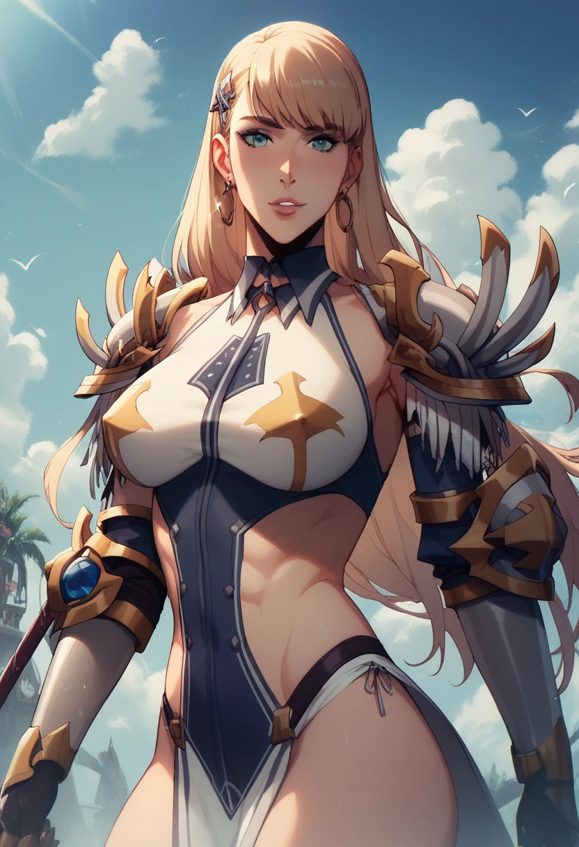 ((Best Quality)), (Masterpiece)), (Details:1.4), 3D, Beautiful Cyberpunk Woman Image,HDR (High Dynamic Range),Ray Tracing,NVIDIA RTX,Super Resolution,Unreal 5,Subsurface Scattering,PBR Texturing,Post-Processing,Anisotropic Filtering,Depth of Field,Maximum Clarity and Sharpness, Multilayer textures, albedo and specular maps, surface shading, accurate simulation of light-material interactions, perfect proportions, octane rendering, two-tone lighting, wide aperture, low ISO, white balance, rule of thirds, 8k raw, masterpiece, best quality, (8k highly detailed cg unit wallpaper)(best quality) , (best illustration), (best shading) golden ocean waves, bright orange blue sunset, golden water droplets fly, (:1. 6),(blonde curly), ponytail,((super breasts)))), ((plump figure))), ((plump)), ((nipple exposed))), (detailed description of hair), (detailed facial description), (detailed description of the body), fair and translucent skin, Incomparable beauty, long legs, (dark red lace underwear), (stockings)), beauty mole, (sapphire necklace), (mature royal sister), (red lips), (touching), (shy), (seductive smile), turning towards the audience, (((outdoor)),