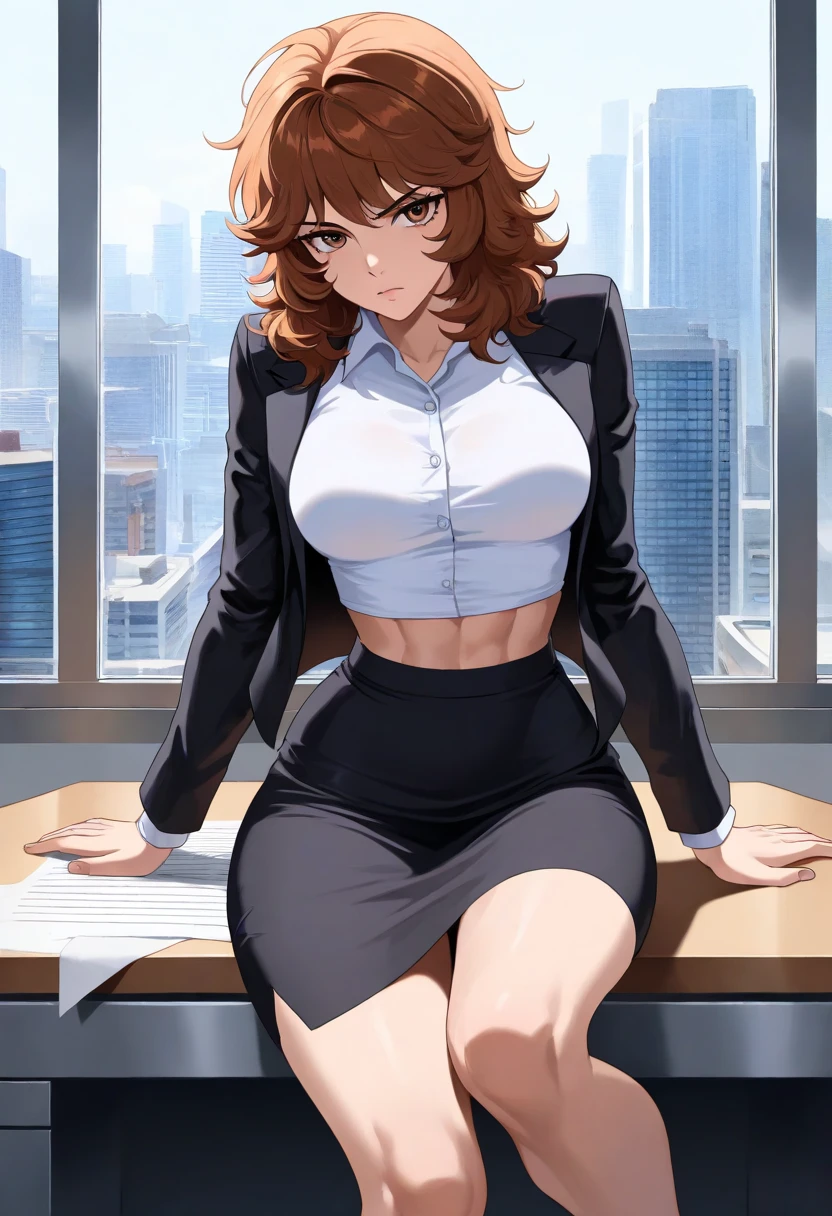 Hyper realistic super detailed sexy Ochaco Uraraka, NSFW, Very detailed, expressions faciales sexy, seductive facial expressions, [:(Face detail: 1.4): 0.4], 16K resolution, 4k resolution, dinamic lighting, High definition resolution, (sexy pose, Position attrayante), (hyper realistic: 1.4), (back light: 1.2), (sun light: 1), (pleine hauteur: 1.8),(contrasting background: 1.5), (Anatomy of the hyperrealistic arm), (Hyperrealistic anatomy of the legs), (peau propre), (lighting cinematic: 1.7), (intime), (Technologie NVIDIA RTX Ray Tracing), (Anatomy of the hyperrealistic arm: 2), (Ventre plat parfait), (image couleur),Create a 4K resolution, ultra-realistic, and extremely detailed artwork featuring a Ochaco Uraraka CEO in a corporate office setting with a provocative style. Ochaco Uraraka is the central character in the artwork, known for her commanding presence and bold appearance. She is seated at her executive desk in a modern office with large windows offering a cityscape view.

Ochaco Uraraka has a commanding presence. She has a provocative yet professional silhouette, with a tailored business suit that subtly emphasizes her figure and see a huge cleavage. Can see black lingerie. Her makeup is bold, with striking red lips and a gaze that demands attention.

Ochaco Uraraka is dressed provocatively, making a bold fashion statement. Her business suit is exquisitely tailored, with a slightly low-cut blazer that adds a touch of allure to her attire. She wears a pencil skirt that accentuates her elegance and high heels that command authority. Her jewelry is exquisite, adding a touch of glamour to her overall appearance.