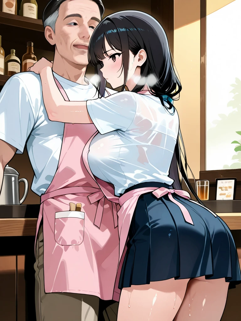 XXX ,score_9, score_8_up, score_4_up, 1girl (tifa , final fantasy 7,long black hair, delicate features, eye reflection, clothing, *virgin killer sweater, full body blush, full body , looking at another, *biting lip, orgasmic face, *long eyelashes, soft body, **dark red lips, plump lips, horny,) BREAK, sfx, ((dynamic shots)), ((unique angle)) ,uncensored, *location in bar, god rays, backlighting, chromatic aberration, Surrealism, multiple views, BREAK,( 1boy Cloud Strife, final fantasy 7,fit, male pubic hair, uncensored, ramming penis up pussy, penis inserted full length, Giving a deep pussy creampie, )back arch, open mouth, sweaty body, ((epic sex, wild sex, rough sex, hard sex , hardcore, )) roughly squeezing breasts, horny, (((rough))),((moaning face:1.3)),