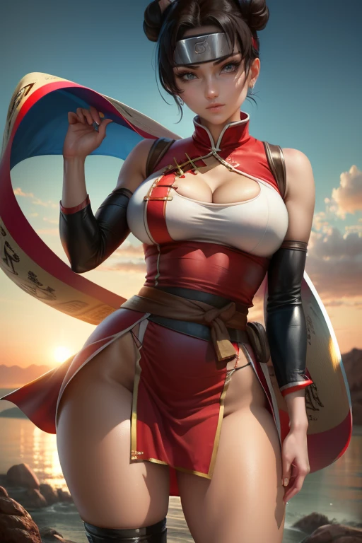 Mai Shiranui full body wearing her traditional costume standing in a circle,seios grandes e coxas grossas sexy,melhor qualidade,alto,Traje tradicional,roupa original (realistic,fotorrealista:1.37),vivid colors,ultra-detalhado,corpo inteiro detalhado partes intimas grandes e bem detalhada,Maio Shiranui SNK 2099,longos cabelos pretos fluindo,belos olhos detalhados,beautiful detailed lips,detalhes intrincados do rosto e do corpo,bright red costume clinging to her curves,dynamic pose,movimentos graciosos,Ambiente de queima,Cinematic lighting,sharp focus,Fundo exuberante do jardim,contraste de luz e sombra,subtle color grading,artistic interpretation