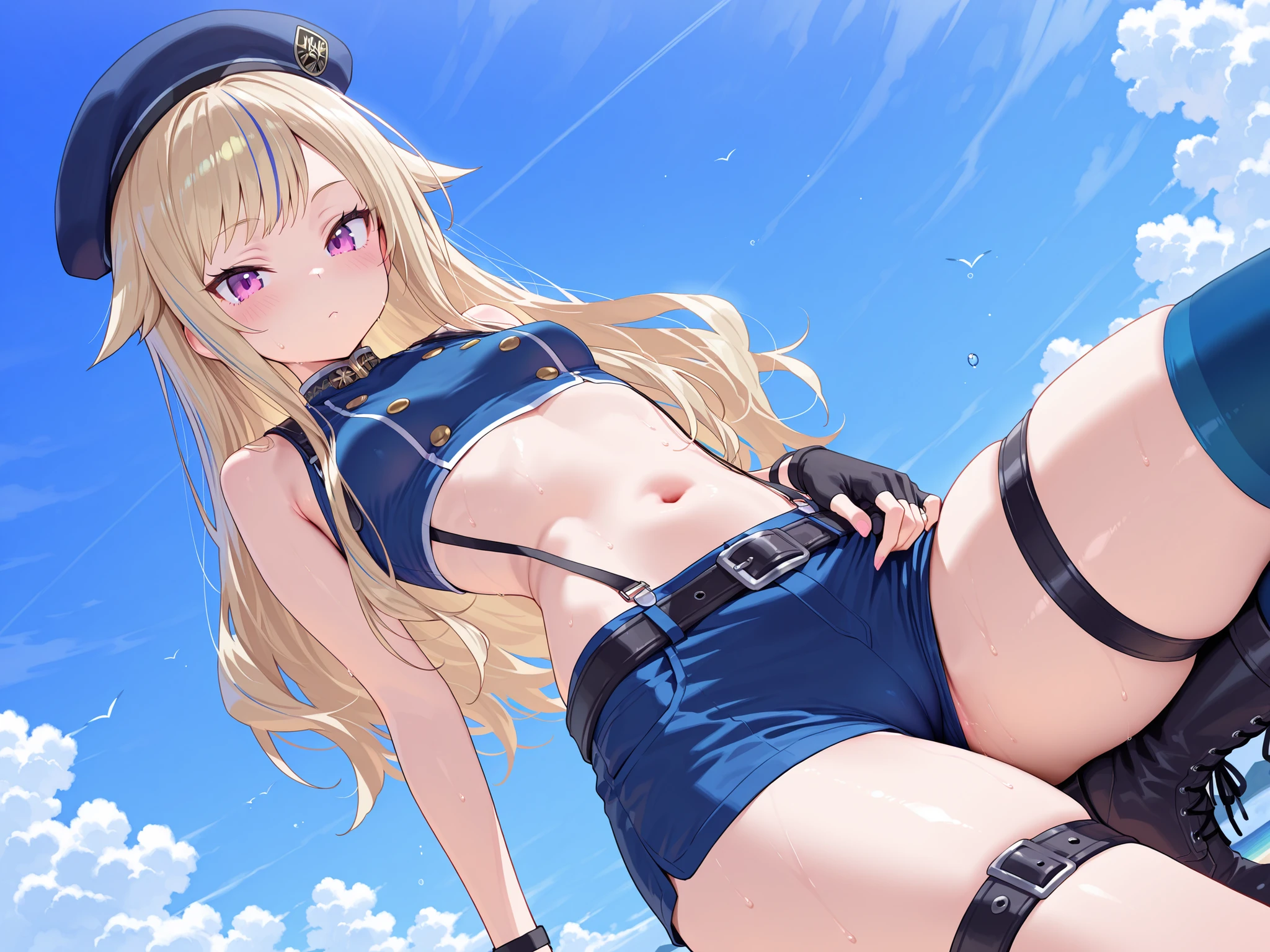 GRANBLUEfantasy,1young_teen_ girl,brown_hair,medium_bob_hair,platina_blond_hair,white_leotard,covered_crotch,thigh-highs,smile,standing,bluesky_landscape_background,slightly_spread_legs,happiness, short_gloves ,solo, r18, navel,relicbuster,short,boots,open_mouth,sitting,knees,blush,shy,piledriver,(crotch:1.3)