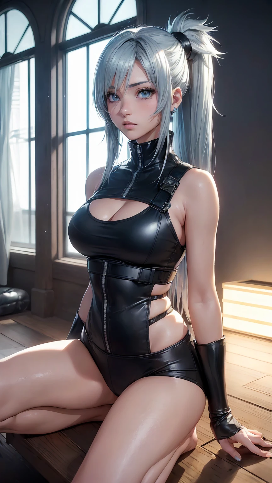 Photorealistic, Show from the hips to the shoulders, girl,Woman,Female, young, 20 years old, beautiful detailed cold face, Seductive smile, beatiful detailed eyes, Log Cabage,bright skin, White skin, highleg, absurderes detailed, High Art, Ridiculous resolution, High resolution, (masutepiece:1.4), super detailed, 1 Awkward Girl, Smooth skin, shiny milky skin, Colossal tits, Big ass , venusbody, doress、thick juicy thighs, 鎖骨, Cleavage Closed mouth, Cute face,Abs,( muscular woman), 1girl, solo, breasts, smile, (masterpiece:1.2), (best quality), (ultra detailed), (8k, 4k, intricate),(full-body-shot:1), (highly detailed:1.2),(detailed face:1.2), huge ass, huge boobs, masterpiece, best quality, highres, lu1, cyborg, multicolored hair, makeup, bare shoulders, black leotard, highleg leotard, thong, cyberpunk, train, walking, cowboy shot, huge boobs, huge ass