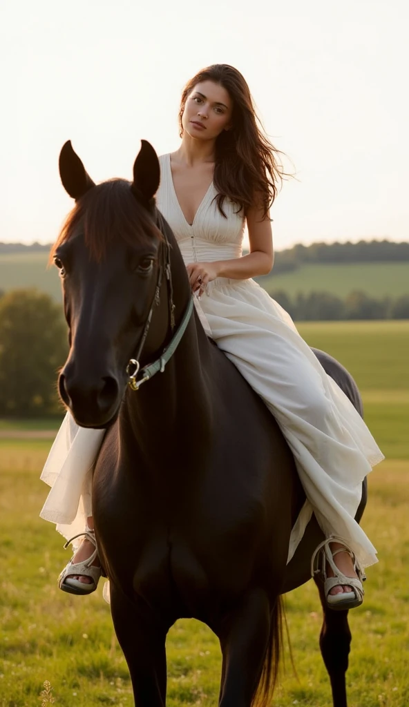(aesthetic,cinematic)(best quality,highres,masterpiece:1.2),ultra-detailed(realistic:1.37) portrait of a couple(characteristic bride, handsome groom) riding a magnificent horse. The horse is adorned with colorful traditional pre-wedding ethnic decorations, such as ribbons and floral garlands, showcasing a fusion of culture and celebration. The couple wears casual yet elegant attire, consisting of intricate ethnic clothing that reflects their rich heritage.
The large grassland provides an expansive backdrop, with the vastness of the landscape enhancing the sense of freedom and adventure. The rolling hills and lush greenery create a picturesque setting, inviting the viewers to immerse themselves in the beauty of nature. The couple is situated in the center of the frame, perfectly framed by a 35mm lens, capturing their joy and togetherness.
The lighting is warm and soft, with a golden glow enveloping the scene, creating a romantic and dreamy atmosphere. The sunlight filters through the trees, casting gentle shadows and illuminating the couple's features. The light accentuates their affectionate smiles and the twinkling in their eyes, adding depth and dimension to the portrait.
The colors in the image are vibrant and saturated, reflecting the couple's vibrant personalities and the vibrant energy of their love. Rich earthy tones, warm reds, and vibrant greens dominate the color palette, harmonizing with the natural surroundings and enhancing the overall visual impact.
The level of detail in the painting is exquisite, capturing the minute details of the couple's clothing, intricate embellishments, and the horse's majestic mane. Every stroke and texture is meticulously rendered, contributing to the overall realism and immersive quality of the artwork. The scene feels alive and dynamic, with a sense of movement as the horse gracefully gallops through the grassland.
Overall, this breathtaking portrait captures the essence of love, culture, and nature. It showcases the c