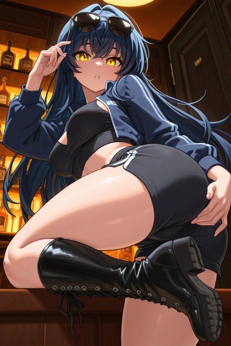 masterpiece, 最高masterpiece, High Resolution, One girl, pooping, right, long hair, brown hair, black shirt, red dress, long sleeves, black pantyhose, Aozaki Aoko, farting,