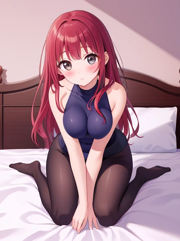 best quality, masterpiece, high quality, insanely detailed, ichika nakano, one-piece swimsuit, breasts, pantyhose, blush, leg spread
