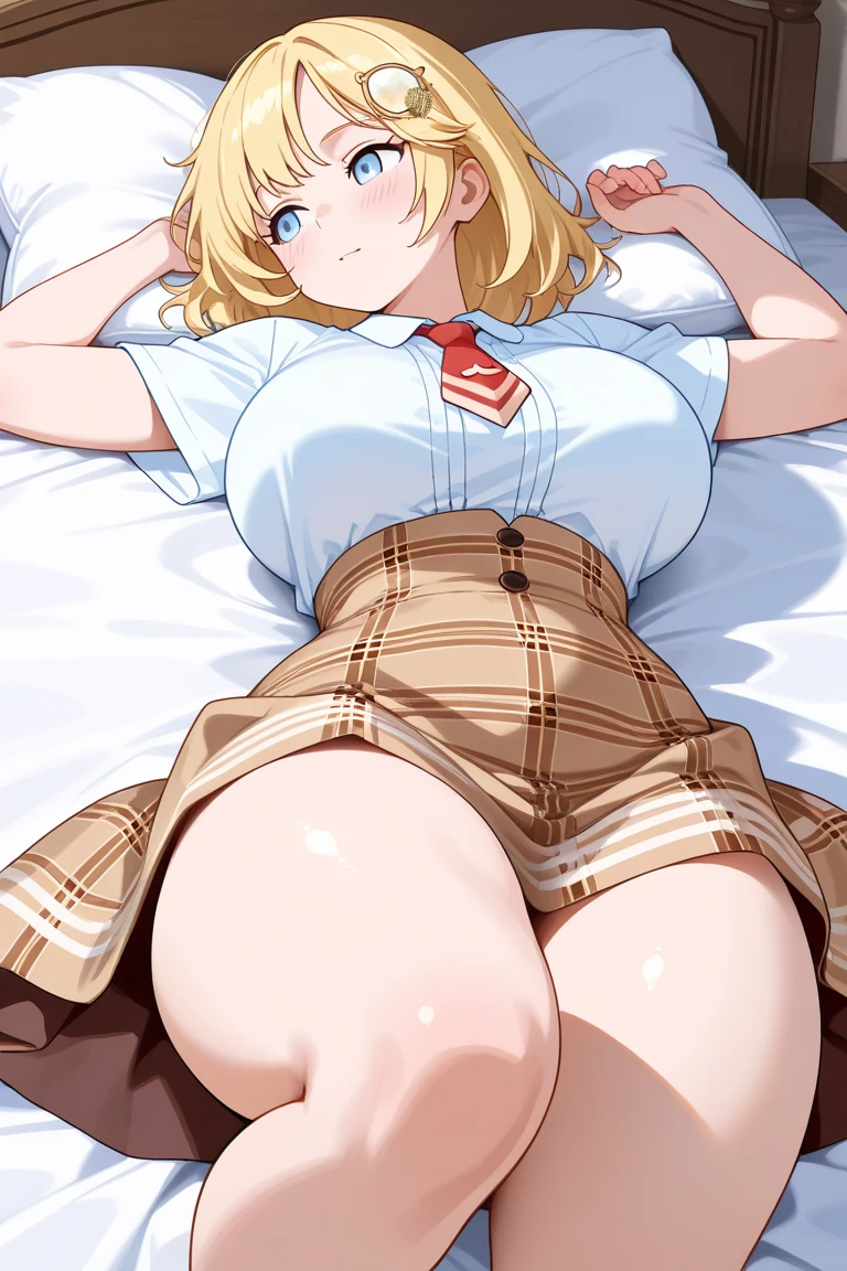NSFW, lying girls up to down, (POV looking down view male own abdomen and penis and girls face and body uper to down from above:1.4), 1girl solo focus from above, a girls closed eyes and super open big mouth face, open legs and super loose socks feet and wearing loafer soles up straddle male abdomen missionary sex, The composition is as if you are looking at her face while sucking her tits:1.4, on the pink cute bed, She's writhing with her hands raised in agony, She lies on the bed on her back POV real life closed deep inserted penis vaginal sex, (Her beautiful pussy overflowing with love juice as the penis is inserted:1.4), You push her down on the bed POV, Beautifully breasts exposed by the unbutton open front outer shirt, View from very close directly above, (Masterpiece, Super photo realistic, Super details, Super Highest Quality, Super Highest Quality), super cute and beautiful girl, (Mysterious atmosphere:1.3), You are professional photographer, Very tanned skinned Japanese gal, For dark brown eyes, Blonde yellow hair, Pink ribbon, gal make-up, False eyelashes, Pearl pink glossy lips, Unbuttoned Hemmed sailor red collar open front white shirt, (kawaii erotic girl:1.3), (Very thin shirt:1.3), beautiful focus, (black eyes:1.4), big round chest, (POV hands and arms on girls thighs:1.3), BREAK, Half down two side up blond long hair style, (Wider at the hem flabby large in size Super Loose Socks:1.4), loafer, An innocent , skin fang, super happy smile, evil smile, Extremely Realistic, open mouth, ahegao orgsming face, half close eyes, (With white ruffled hem red plaid pleat mini skirt girls:1.4), POV grab hands, (Shirt open out outfit:1.4), super photo realistic,mirham, Riko Mine Lupin4world, (Outfits with lots of frills:1.4), (White ruffles lots of in skirt:1.4), Long bangs over the eyes, Brown cartoon eyes,