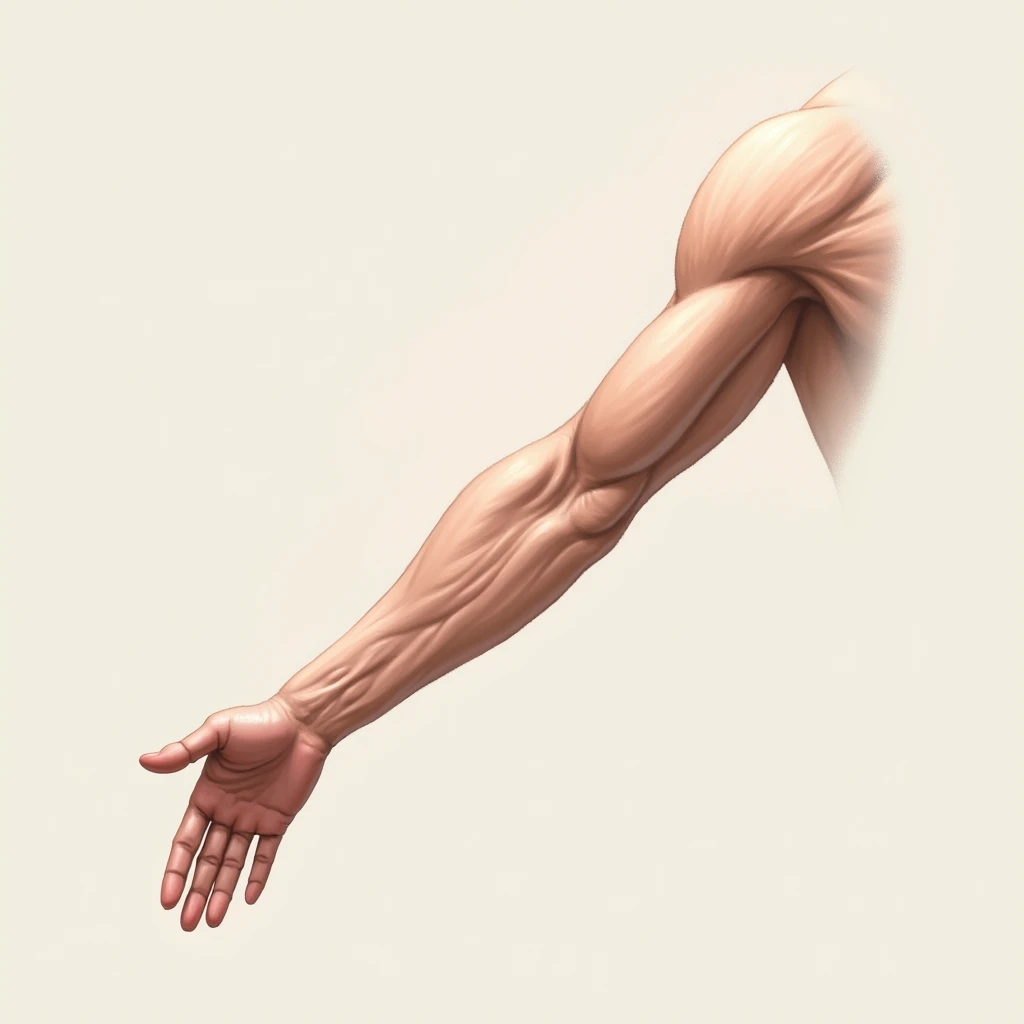 torso of a muscular man .perfect arm muscles realistic skin very detailed fingers perfect hand ultra realistic work of art