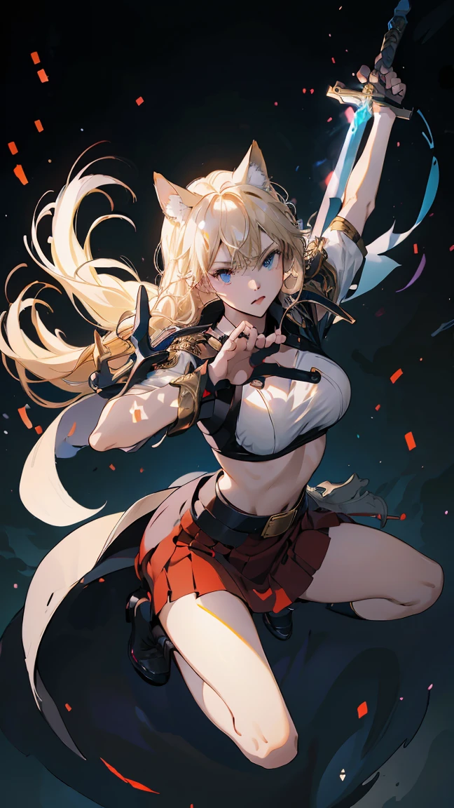 (Fox ears), Exquisite eyes, Blonde ,Facial details, Red Eyeshadow, masterpiece, high quality, Large Breasts,Black pantyhose,shorts