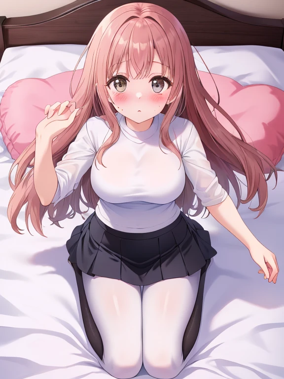 absurdres, 1girl, solo, saitou_miyako_oshinoko, portrait, open_mouth, blush, looking_at_viewer, sundress, simple_background