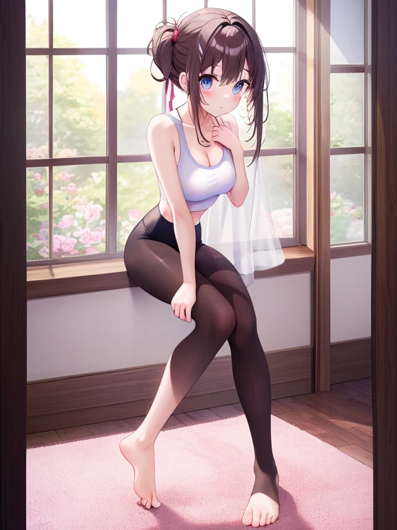 top-quality、Full limbs、complete fingers、Slender beauty、straight haired、poneyTail、knee high school swimsuit、Small eyes、inside the house
