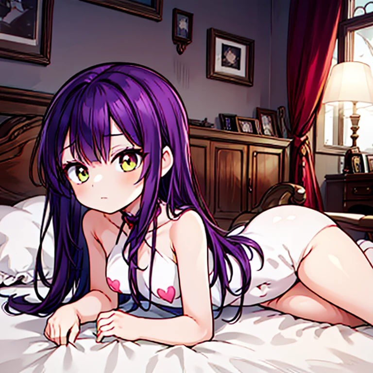 ((masterpiece)), ((best quality)), (ultra-detailed), anime style, on the bed, a cute girl, 1girl, solo, smile, underwear00