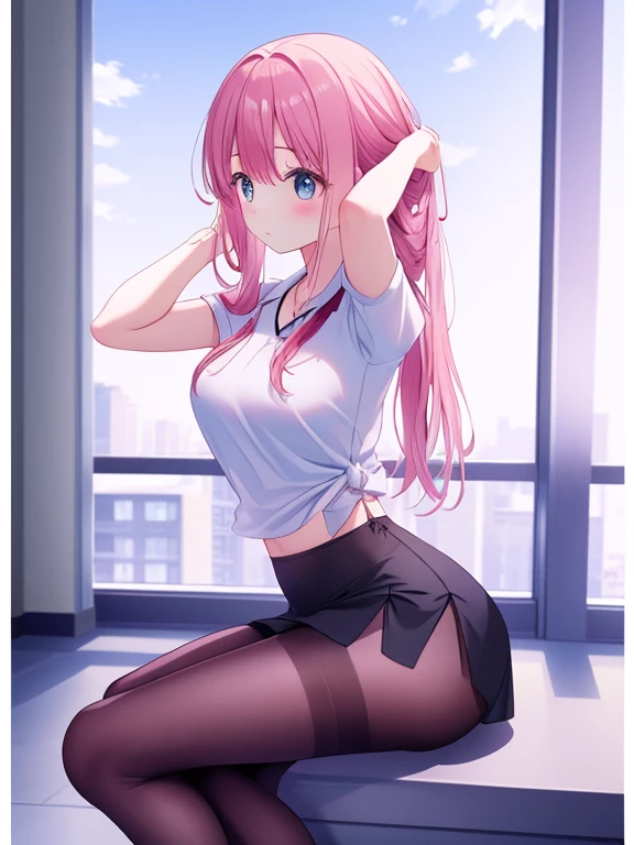 1girl in、14 years old 、 Underwear、Cute underwear、A pink-haired、wet 