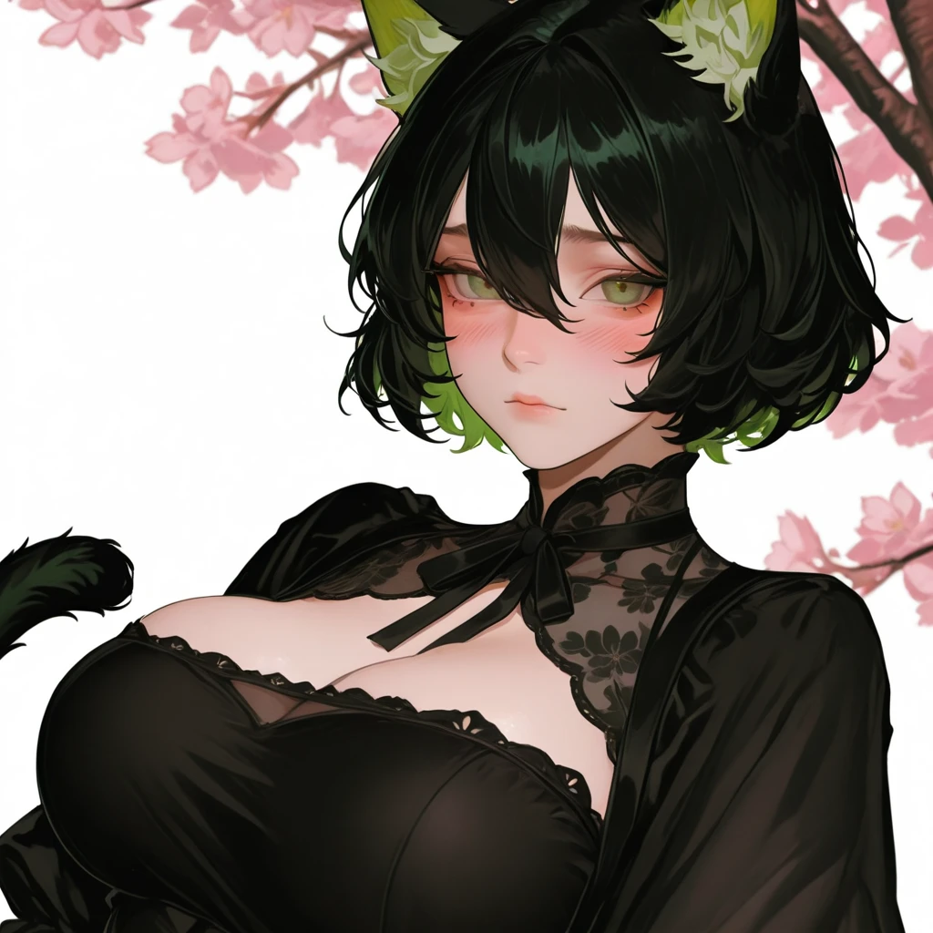 she looks like a kitten with yellow cheeks and closed, happy eyes. Her right ear and tail are black. Her color changes depending on her mood; she is typically green, but can also be pink (SPARKLE; GLITTER