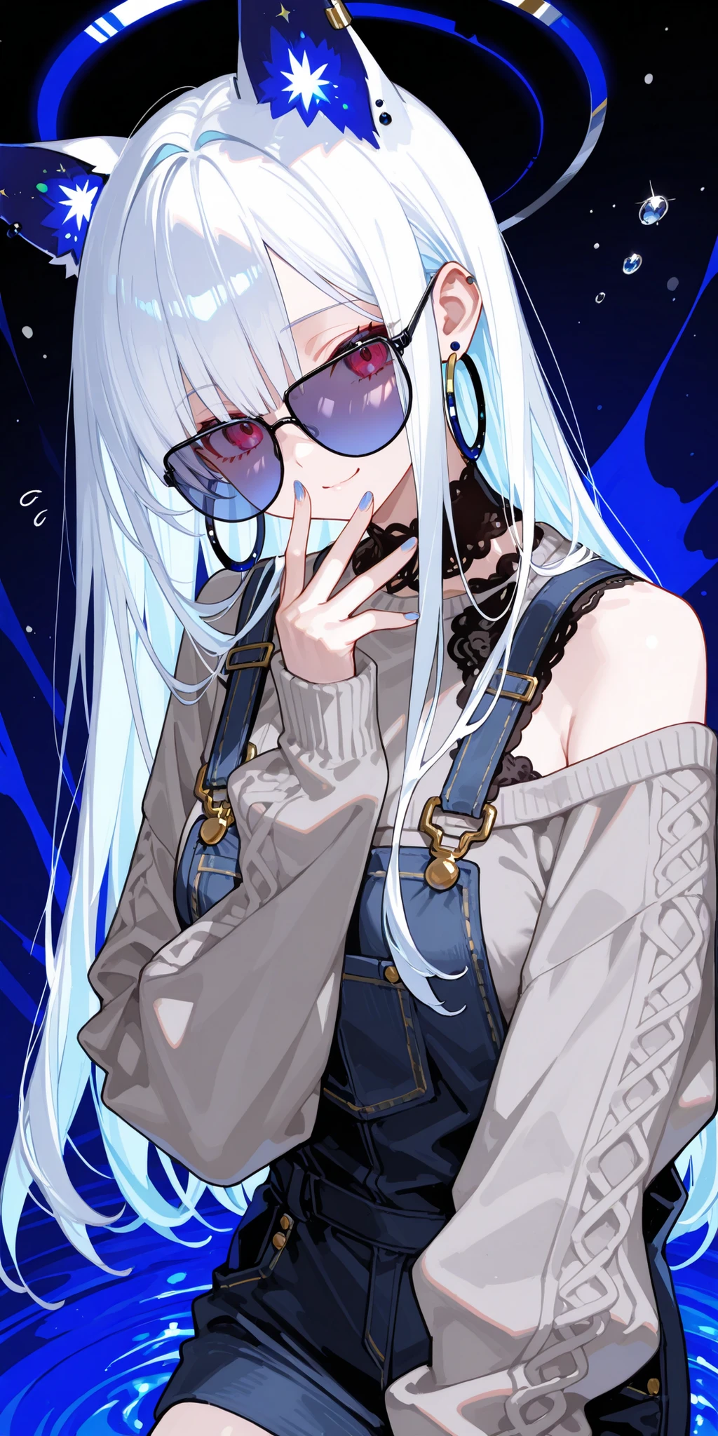 night time, neighbourhood, outside, dark sky, stars, moon, black sweater, sweatpants, going to convenience store, naughty smile, domineering smile, arrogant expression, cocky attitude, masterpiece, best quality, ponytail