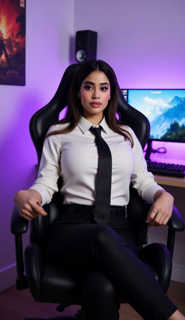 Beautiful woman with Makima cosplay mirror image with the name _Denny_ on her thigh