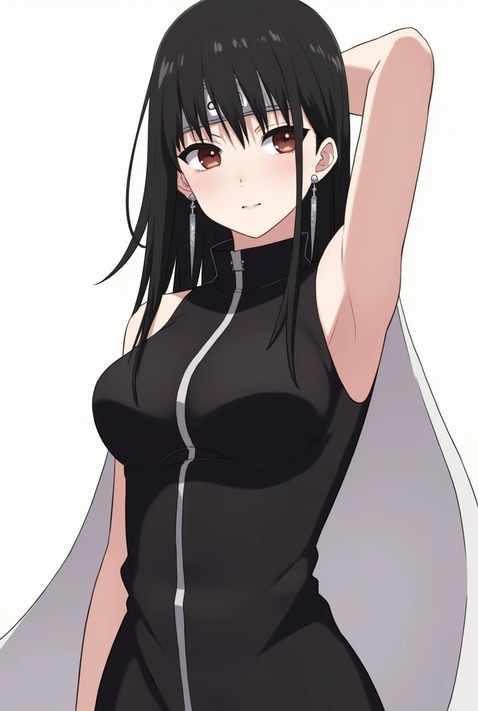 high tail hairstyle, Ponytail hairstyle, Long wavy black hair, standing posing, anime girl style, pixel art anime style,penetrating look with deep eyes,red and purple eyes, hair with a ponytail hairstyle trapped with a big red bun, Women, red hair clips, x color shaped hair clips , smiling face blush,