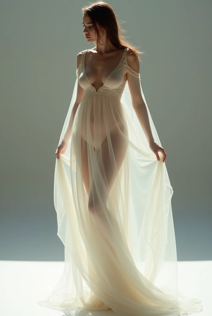 A beautiful 20-year-old Kate Mara, ethereal, ghostly, dressed in sheer near-nude billowing fabrics, a haunting beauty walking just above the ground on a moonlit night, coastal scene, dramatic lighting, volumetric fog, intricate details, cinematic, highly detailed, photorealistic, 8k
