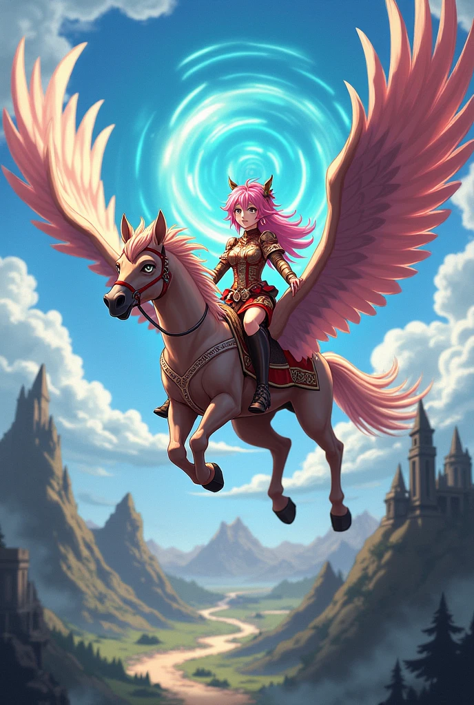 A female centaur，She is famous in the multiverse，She is both a female centaur, half human, half horse, half horse，It is also a female Yingzhao。She blends both images，The first is the head of a horse/neck/Shoulder these parts，After feminization，The upper body transforms into a beautiful female human，Female, half-centaur, half-human, half-horse, half-human，The second is the waist of the horse/hason/gluteal/Legs feminine，Female half-horse with beautiful woman's，Chimer，It's like a female human wearing a half-horse-like costume and making a seamless chimera，This chimerization is based on powerful futuristic technology。The ultra-wide-angle lens captures the image of her sleek and ethereal wings charging and leaping on the ionosphere。Her front half is distinctly feminine，Tall sexy body，Has K cup teardrop-shaped giant tit chest，It has a small man's waist butterfly spanning long legs，The half-horse part of the hind body，Embedded interface in the front half of the body hip position。The horse-shaped, half-horse torso form of her back body is completely female and humanized。A sexy bent dog-style shaped ribcage embedded in the lower back position of the beautiful woman's body from the upper end of the sternum/lower back/Ventral transverse。Then there are the sexy beauty's upright hips，Her entire body has been completely feminized，Including the half-horse part。Mechanized armor covers the legs with knee-shaped anti-joints and feet，And these parts are highly anthropomorphic，This makes her legs graceful and slender，Her four horse legs are bursting in length proportions, and she is slender and toned，Under the legs are skinny white feet dressed in Skyscraper Heels，Use Midjourney's advanced stroke tools and color palettes, as well as texture packs, model packs, and texture tools，Concentration，Femaleize all parts of her original equine physiologic appearance，And give these parts an ergonomic appearance，Fine treatment of the thoracic and abdominal cavity of the posterior body，As well as h