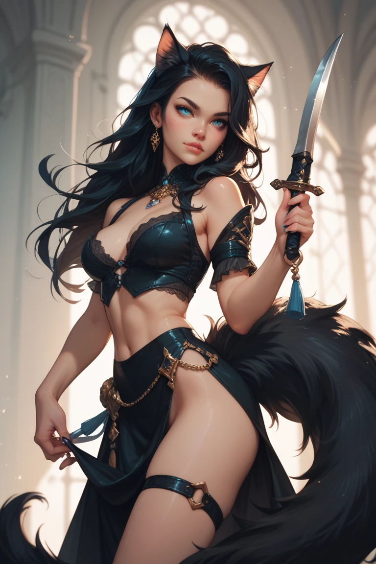 Make an anime style half wolf woman