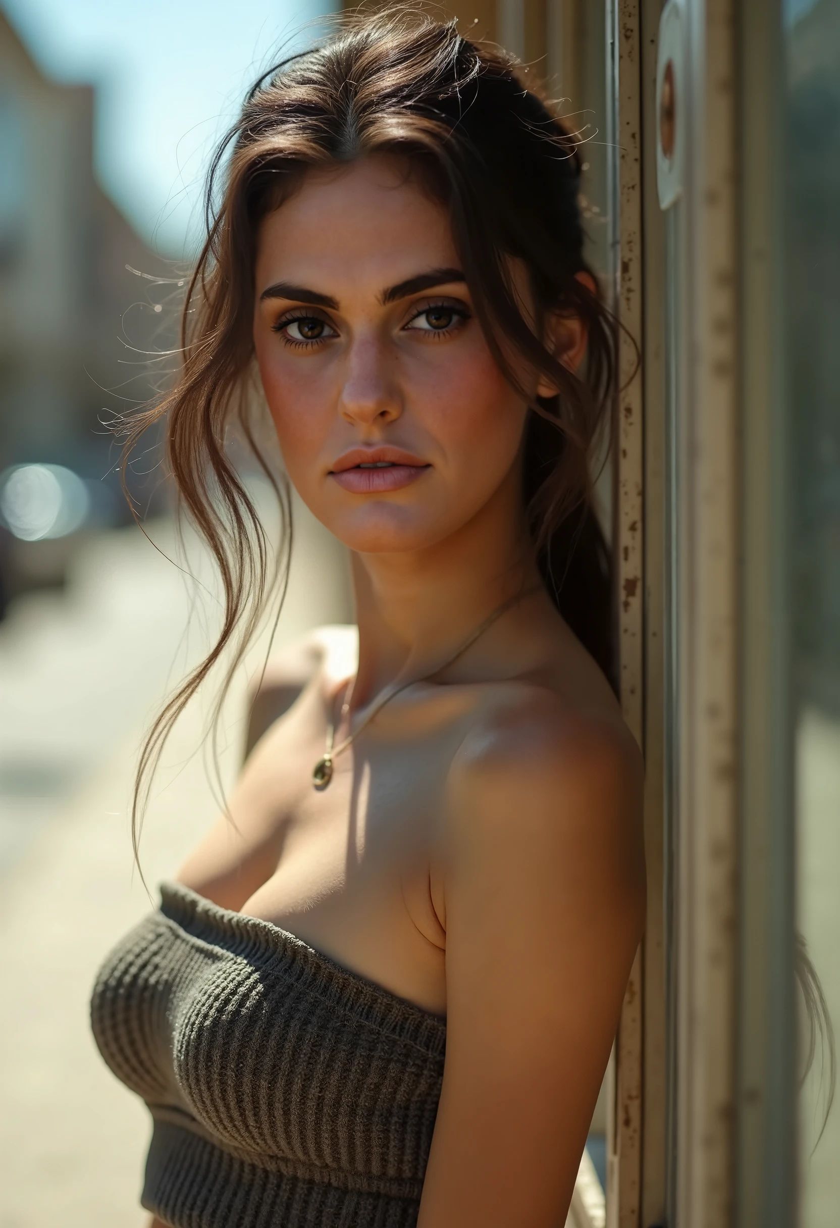 (( little_Caprice sits in front of a café)),((Camisas de cuello alto:1.3)). 40k, Cinematographer, Obra maestra, La mejor calidad, fondo gris oscuro, ((mujeres maduras, esposa, Mom, Un MILF)), ((Un pecho regordete)), Cara perfecta, senos perfectos, ((Pecho enorme)), ((1 chica con ojos marrones y hermoso cabello negro claro)). una mujer japonesa bonita，senos suaves y llenos y piel blanca, ((Senos muy suaves)). Cara ultra detallada, ojos detallados, avergonzado, They are smiling, verano, tag, (((collar de esclavo))), medio cuerpo, fechado