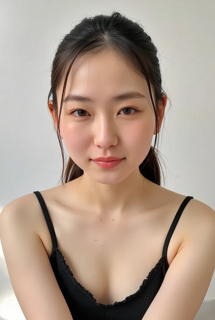highest quality,masterpiece,Ultra-high resolution,(Realistic:1.4),Beautiful lighting, (Highly detailed CG Unity 8k wallpaper), Beautiful face in every detail,Detailed clothing, 50mm portrait photography, No background、One Girl,Big black eyes, cute, young, Temporarily stop, Facial lighting, Physically Based Rendering,Written boundary depth , Black Hair, ,(Serious face), ((Take from above)), (Please open your mouth wide),Japanese women、20-year-old、Knitted sweater、(Large Breasts)、(Upper Body)、Young and beautiful woman taking a selfie, Taken with iPhone camera