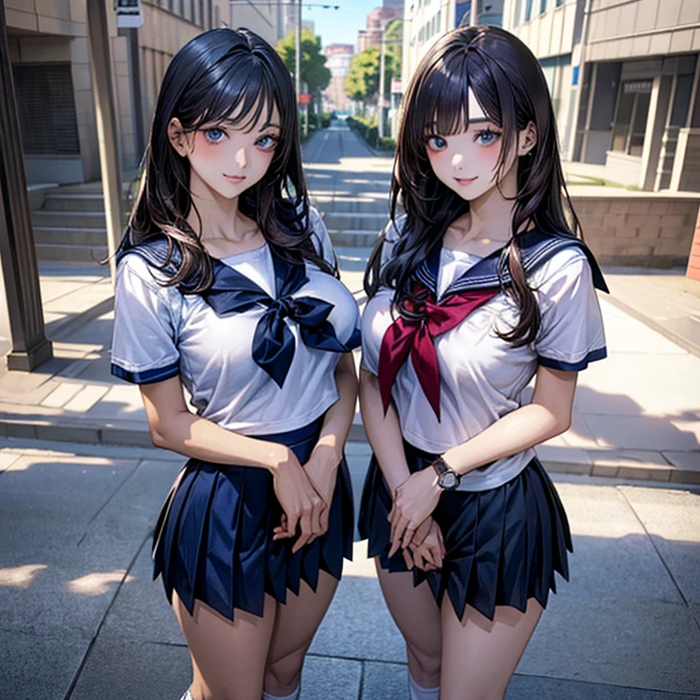 Two Girls,roromiya,ririchiyo,school uniform,Ascot, masterpiece, Highest quality、comminicate、Hugging from behind