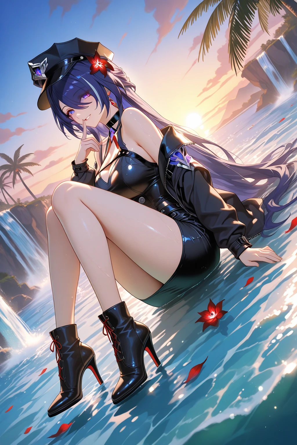 A girl wearing a cow bikini with purple hair, her hair flowing over her shoulders. She has large breasts and is wearing knee-high socks. The scene is set by the poolside, with a low angle perspective. The girl is looking directly at the viewer with a surprised expression on her face. She is also wearing sunglasses for added style and attitude.
The artwork is of the best quality, with a resolution of 4k or even 8k, ensuring ultra-detailed rendering. The image should have a realistic and photorealistic feel. The lighting should be studio-quality, with sharp focus and vivid colors. The overall style can be a combination of vibrant and playful, given the cow bikini, but with attention to detail and finesse to create a visually stunning masterpiece.
The color palette should include shades of purple to complement the girl's hair, with contrasting colors to make her stand out. The lighting should accentuate her features and create a captivating ambience. The poolside setting should be beautifully depicted, with clear water and a sunny atmosphere.