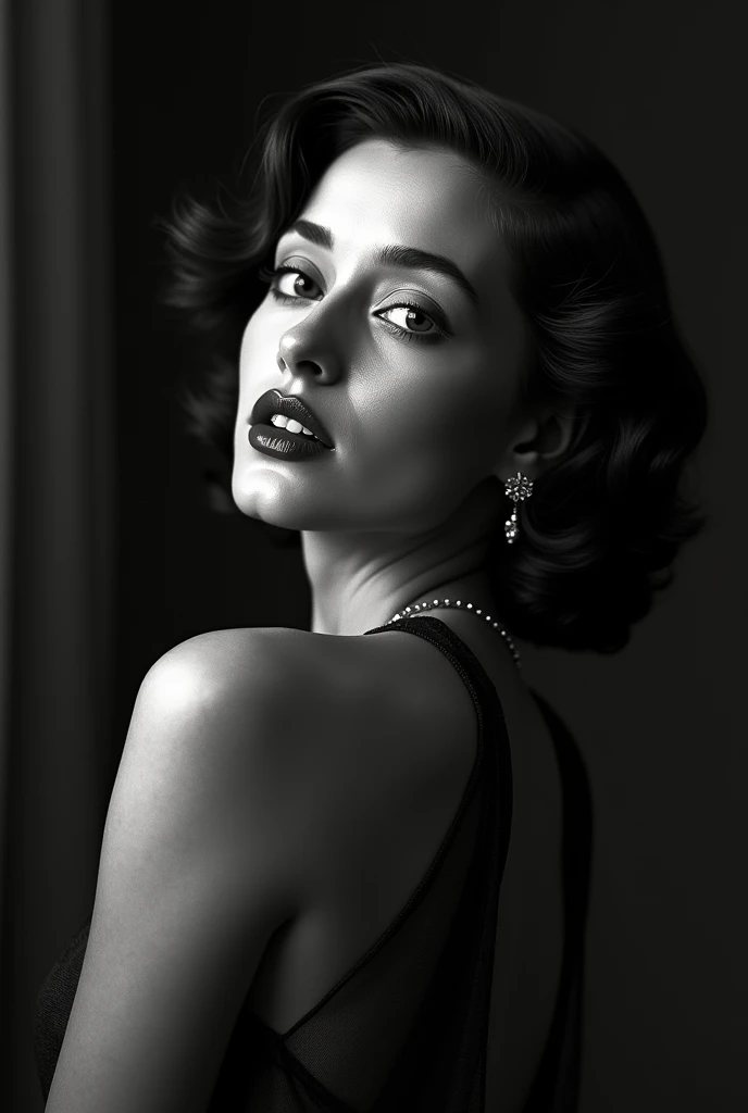 a black and white photo of a woman in a dress, a portrait by George Hurrell, flickr, art nouveau, old hollywood, portrait of paulette goddard, susan hayward, 1940s, 1 9 4 0 s, circa 1940s, gorgeous beautiful, elizabeth taylor, like rolf armstrong style, 1930s