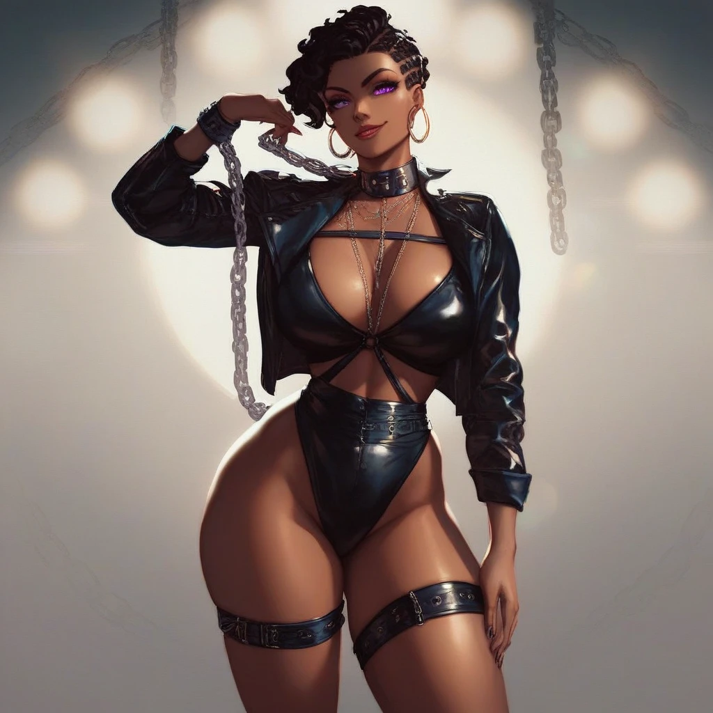 ,(masterpiece), (best quality:1.3), ultra detailed, intricate, professional art, digital art, absurdres, kalibelladonna, 1girl, bob hair, black hair, messy hair, cat ears, tanned skin, (tan skin:1.5), pierced cat ears, solo, Kalibelladonna Long-sleeve-Fishnet-crop-top with Fishnet-pantyhose and waist-high-booty-shorts confidently posing in a night-club ,(Black see fishnet through crop-top), wide hips, (detailed nipples), (bulging puffy cameltoe),(waist high fishnet pantyhose), beestung lips, black-lipstick,
