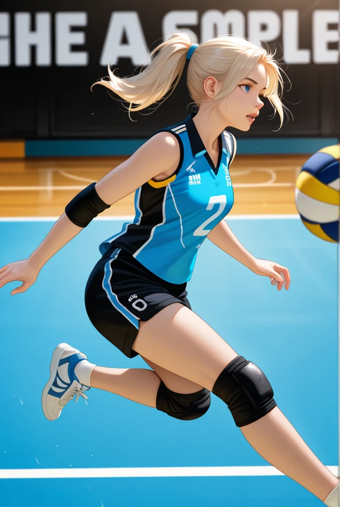 women's professional beach volleyball player, tanned skin, (spike attack:1.3), looking at ball in air, (dynamic effects), (dynamic hair), in sunny sandy beach stadium, from below, masterpiece, best quality, extremely detailed, crisp image, sharp image, clear image, vivid image, realistic image, noiseless image, detailed face, detailed eyes, detailed hair, highly detailed background, natural cinematic lighting,