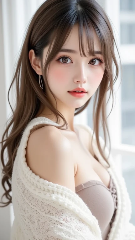 masutepiece, Best Quality, Riding on top,(Angle from directly below:1.2),One girl, (Beautiful Girl:1.3), (16 years old:1.2), Very fine eye definition, (Symmetrical eyes:1.3), NSFW, (Put out ?????, Cute sleeveless:1.3), Beautiful breasts, Brown eyes, Parted bangs, Brown hair, Upper teeth,