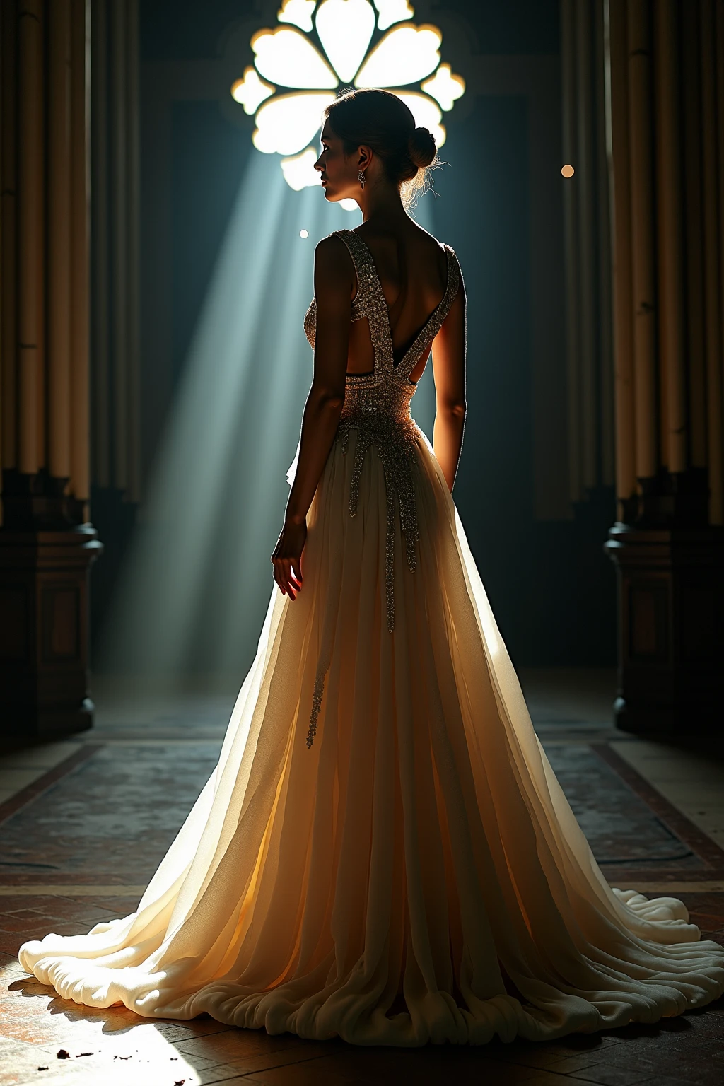 A goddess standing in a large dreamy house