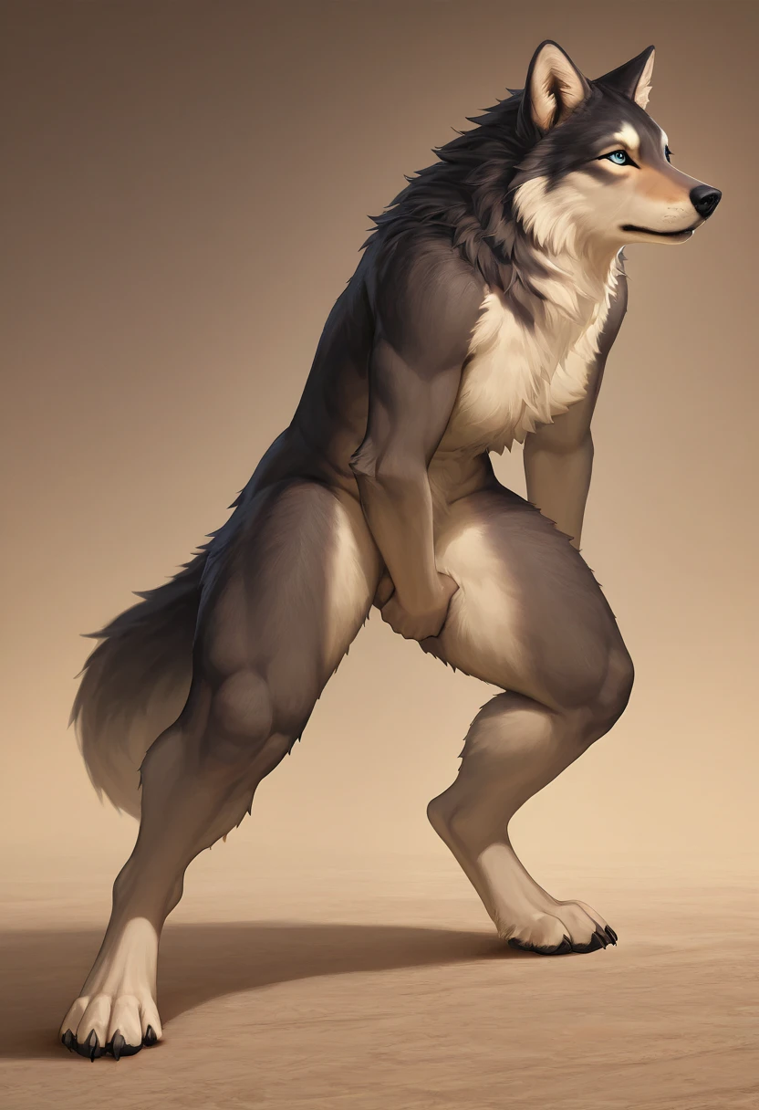 There is one adult character on this picture. The character is a slender male grey wolf, grey fur, slender character, slender, yellow eyes, barefoot, digitigrade, paws, black pawpads, wolf hands, black claws, wolf tail, topless, male bare chested, bare chest male, black nipples, black areolas, visible sheath, sheath, fully sheathed, visible balls, balls, visible testicles, testicles, ass, butt, nude, naked, nsfw. The scene takes place on a backyard at night. backyard at night on the background. backyard. Night. The character is facing a tree. The character is peeing on the tree. The character is pissing on the tree. The character is urinating on the tree. Piss splashing on the tree. Urine splashing on the tree. Piss dripple from the tree. Urine dripple from the tree. Piss stains on tree. Urine stains on tree. Piss puddle on ground. Urine puddle on ground. Piss stream. Urine stream. Camera side-view. Camera side view. Side-view. Side view.