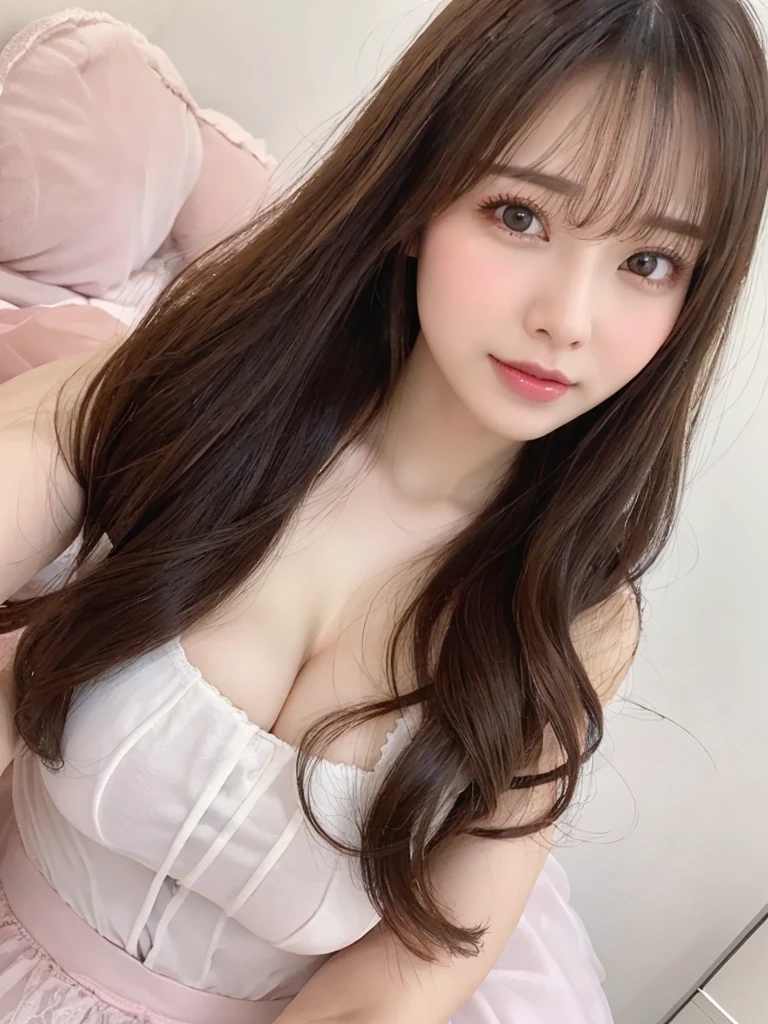 finely, High resolution, high quality、perfect dynamic composition, 15 year old girl、young顔、neat and cute girl、detailed and beautiful eyes, double eyelid、Not looking、light brown layered cut、straight hair、On a luxurious fluffy bed、stretching legs、whole body、bedroom at night、dark room、looked back、long legs、no makeup、1 person、neat and cute girl、清楚でyoung顔、transparent skin、white skin、in the room、Stylish clothes、room wear、beautiful feet、thin legs、cleavage、beautiful clavicle、shake your head、Hey hey smile、slight smile、Taking pictures secretly、Landscape、清楚でyoung女の子、baby face、lying on the bed、take your eyes off、Quiet face、young、long sleeve、Looking at a different place、Taking pictures secretly、whole body、