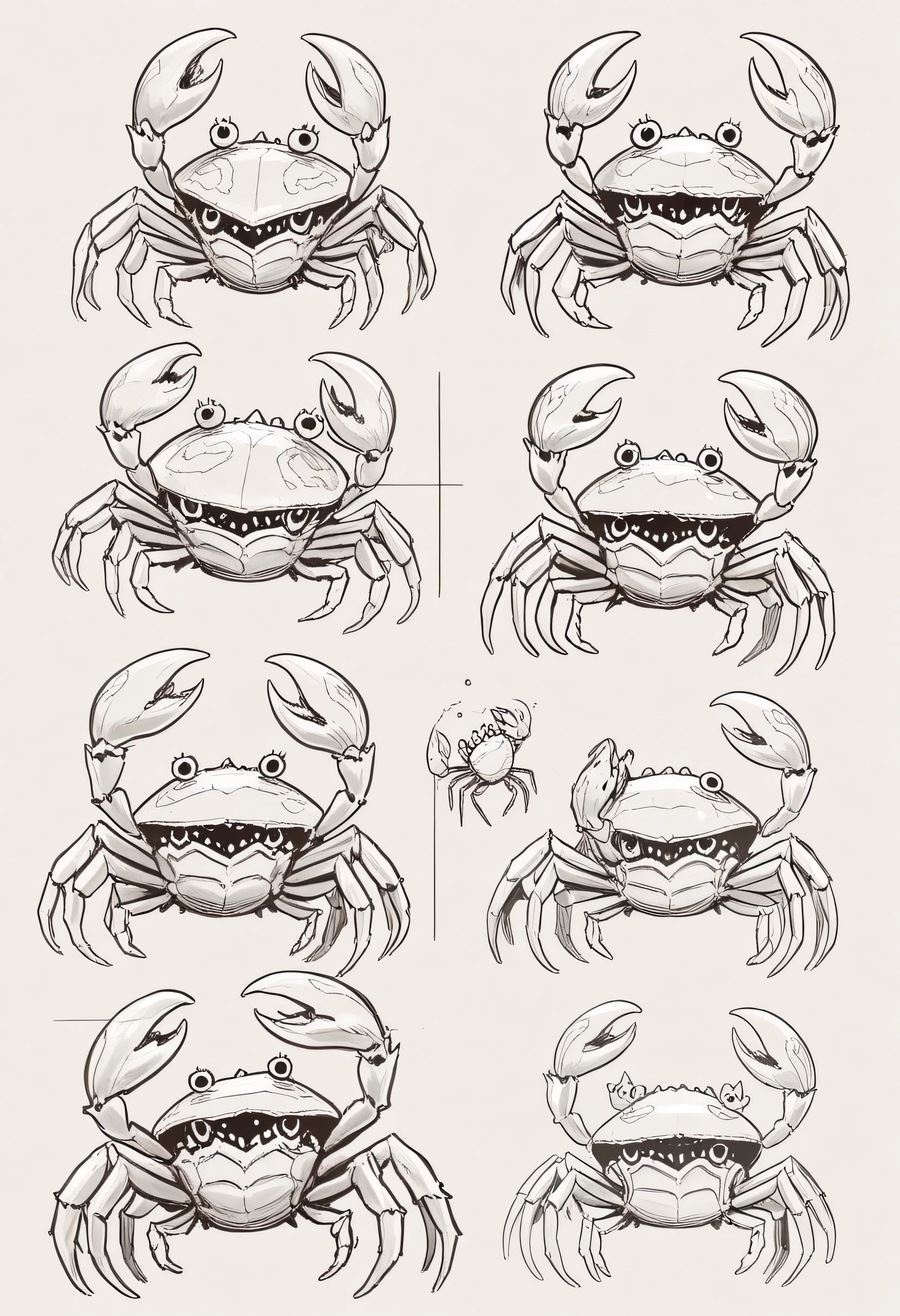 Game monster, sketch, concept art, on plain white canvas, rough, thin lines, 2d, concepts art, crab with a bunch of crystals on his back, crab