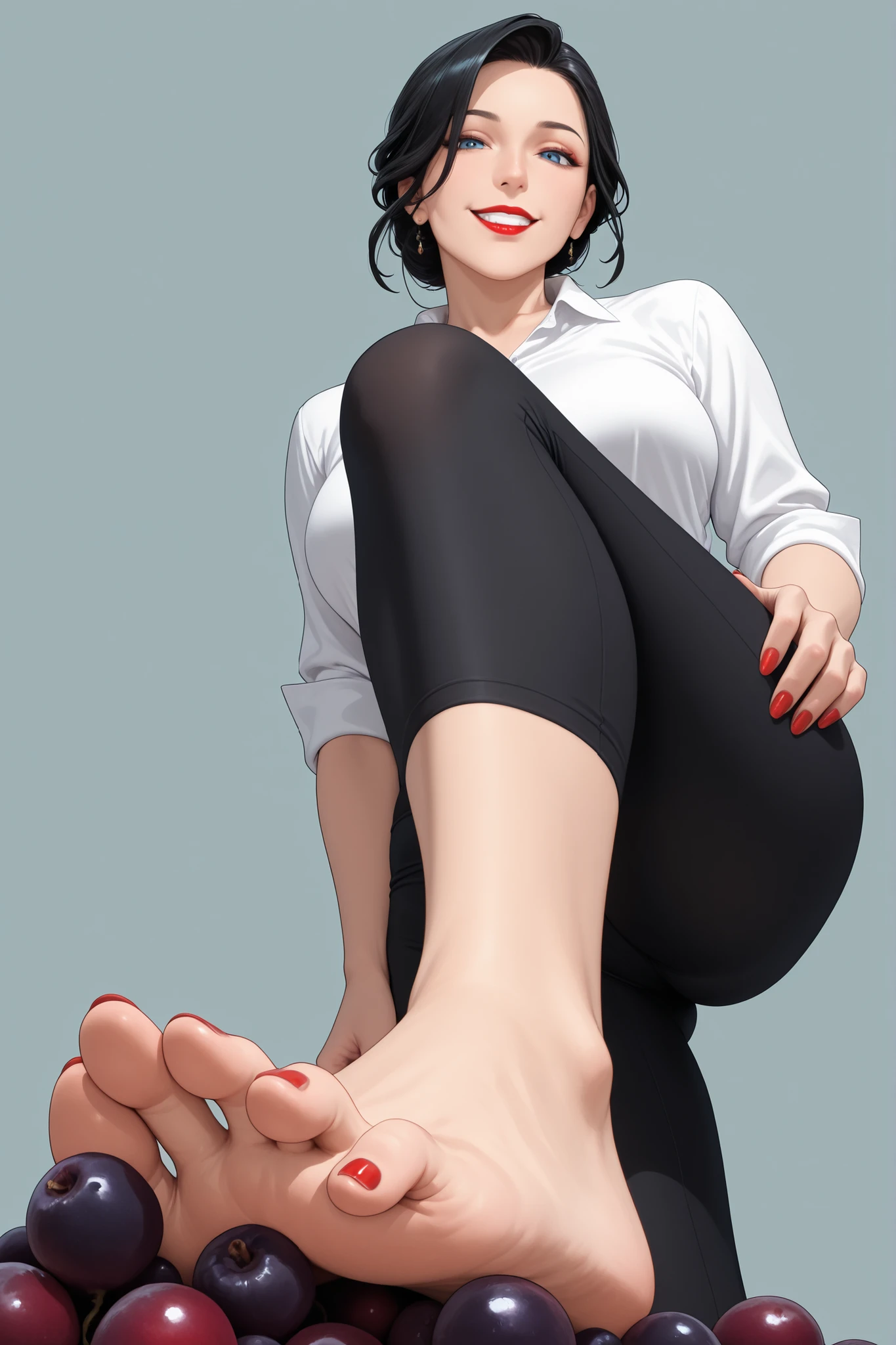 black toenail polish, anatomically correct feet, 5 toes, five toes on each sole, feminine soles