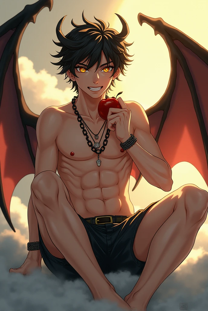 ((Best quality, 8k, Masterpiece: 1.3)), (Sharp focus: 1.2), (A naked man, subtle smile, sensual), (Full body including legs), male , defined muscles, ??????, big black angel wings ,clouds , halloween, scary, pumpkins, sunset sun: 1.2), ((Wet body: 1.1)), Highly detailed facial and skin texture, Detailed eyes, Double eyelid, tanned skin, sexy, tanned, muscled, full naked, big penis, long black hair, mountains, open arms, screaming